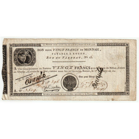 France - Rouen 20 Francs  Assignat An 12 (1804)
