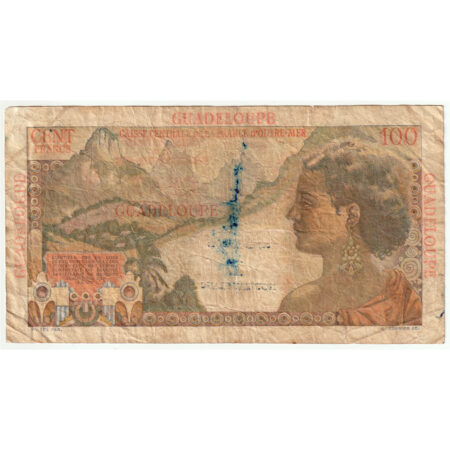 Guadeloupe 1 NF sur 100 Francs La Bourdonnais 1960 – Image 2