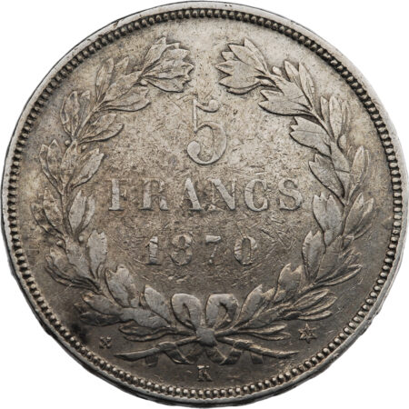 France 5 Francs Cérès 1870 Bordeaux – Image 2