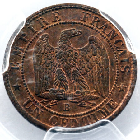 France Napoléon III Centime 1854 Rouen PCGS MS64 RB – Image 2