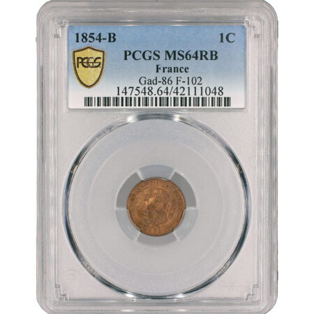 France Napoléon III Centime 1854 Rouen PCGS MS64 RB – Image 3