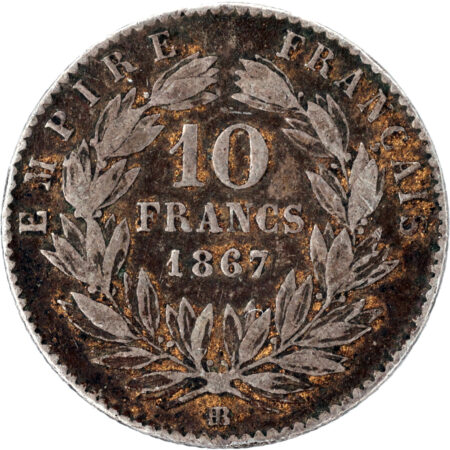 France Napoléon III 10 Francs Platine 1867 Strasbourg – Image 2