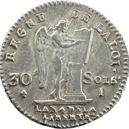 Constitution Louis XVI 30 sols FRANÇOIS au génie 1792 Limoges – Image 2