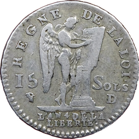 Constitution Louis XVI 15 sols FRANÇAIS au génie 1792 Lyon – Image 2