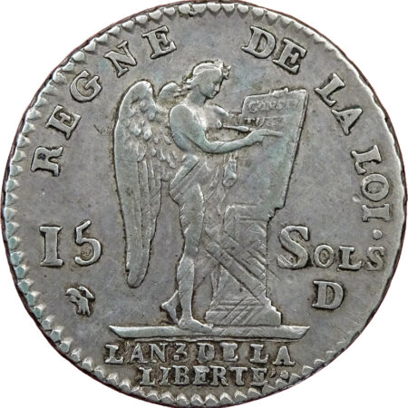 Constitution Louis XVI 15 sols FRANÇAIS au génie 1791 Lyon – Image 2