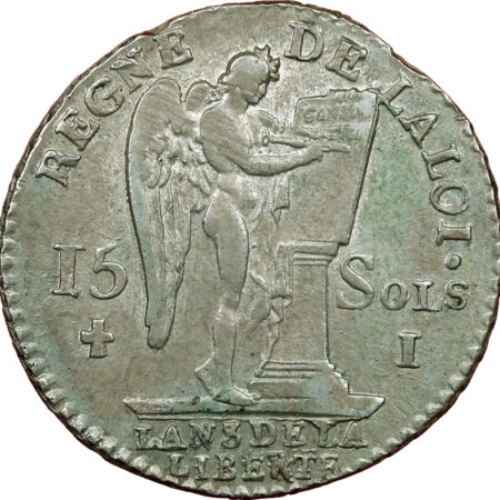 Constitution Louis XVI 15 sols FRANÇOIS au génie 1791 Limoges – Image 2