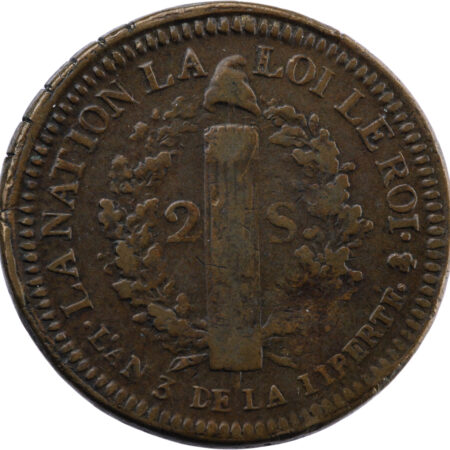 Constitution Louis XVI 2 sols FRANÇOIS au faisceau 1791 Paris – Image 2