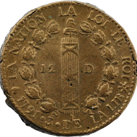 Constitution Louis XVI 12 deniers FRANÇOIS au faisceau 1791 Strasbourg – Image 2