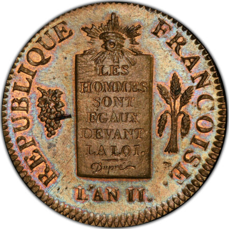Convention nationale 2 sols aux balances 1793 La Rochelle PCGS MS63 – Image 2