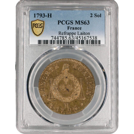 Convention nationale 2 sols aux balances 1793 La Rochelle PCGS MS63 – Image 3