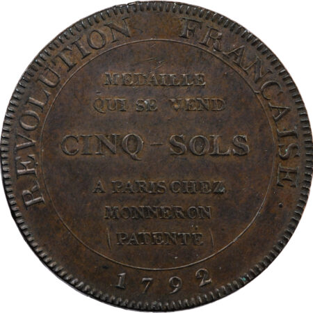 Constitution Monneron de 5 sols à l'Hercule 1792 Birmingham – Image 2