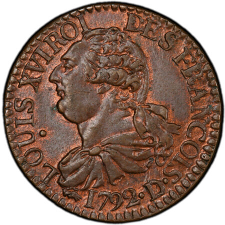 Constitution Louis XVI 3 deniers FRANÇOIS au faisceau 1792 Roanne PCGS MS63 BN