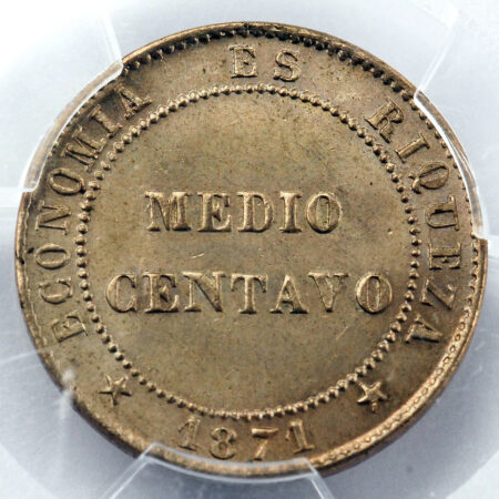 République du Chili 1/2 Centavo 1871 Santiago PCGS MS64 – Image 2