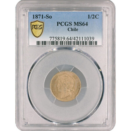 République du Chili 1/2 Centavo 1871 Santiago PCGS MS64 – Image 3