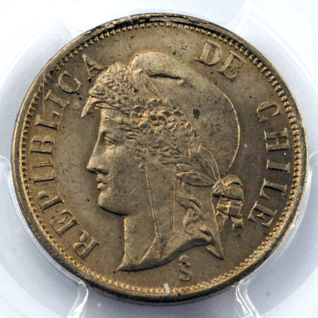Chili République 2 Centavos 1871 Santiago PCGS MS65