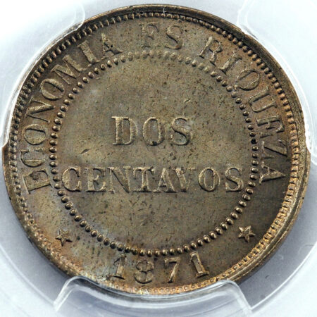 Chili République 2 Centavos 1871 Santiago PCGS MS65 – Image 2