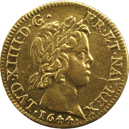 France Louis XIV Louis d'or à la mèche courte 1644 Paris