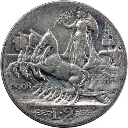 Italie Vittorio Emanuele III 2 Lire 1908 – Image 2