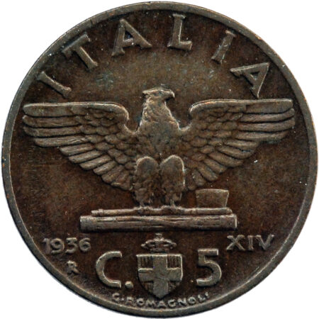 Italie Vittorio Emanuele III 5 Centesimi 1936 – Image 2