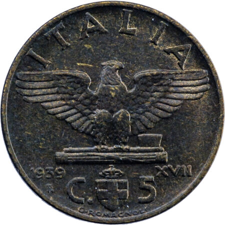 Italie Vittorio Emanuele III 5 Centesimi 1939 – Image 2