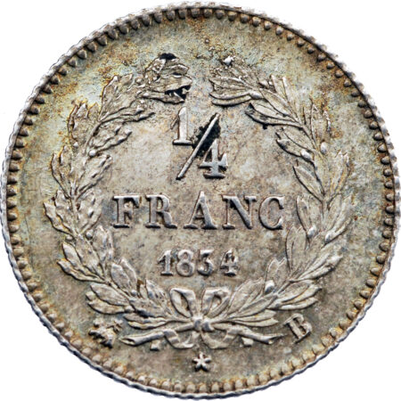 France Louis-Philippe Ier 1/4 Franc 1834 Rouen – Image 2