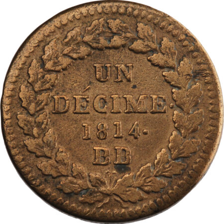 France Louis XVIII Décime 1814 Strasbourg – Image 2