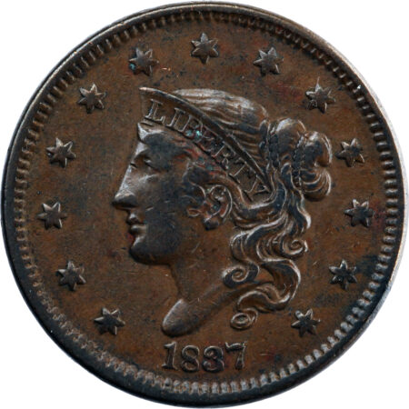 États-Unis Coronet Head Large Cent 1837 Beaded cords