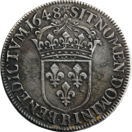 France Louis XIV Écu à la mèche longue 1648 Rouen – Image 2
