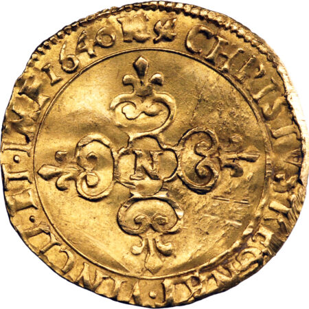 France Louis XIII Écu d'or au soleil 1640 Montpellier – Image 2