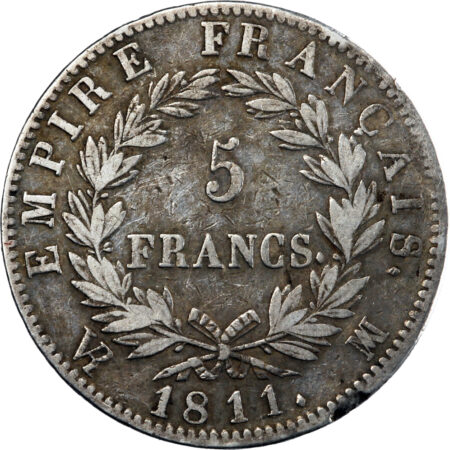 France Napoléon Ier 5 Francs 1811 Marseille – Image 2