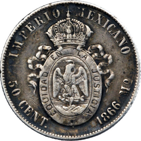 Mexique Maximilien 50 Centavos 1866 Mexico – Image 2