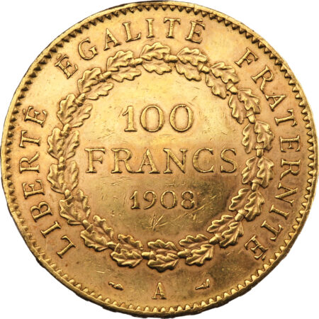 France 100 Francs Or Génie 1908 Paris – Image 2