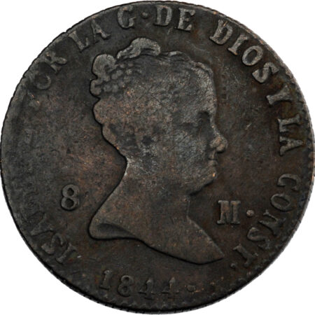 Espagne Isabelle II 8 Maravedis 1844 Segovie