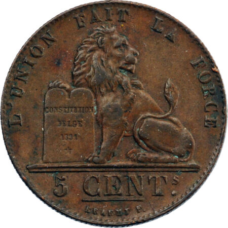 Belgique Léopold Ier 5 Centimes 1849 – Image 2