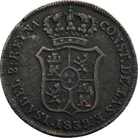 Espagne Isabelle II 3 Cuartos 1839 Barcelone – Image 2