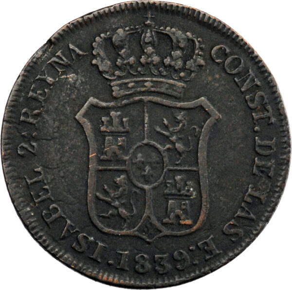 Espagne Isabelle II 3 Cuartos 1839 Barcelone – Image 2