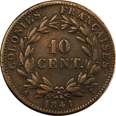 Colonies françaises Louis-Philippe Ier 10 Centimes 1841 Paris – Image 2