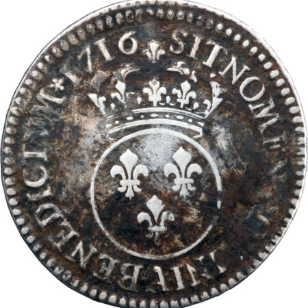 France Louis XV Demi-écu Vertugadin 1716 Paris – Image 2