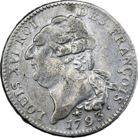 France Louis XVI Écu de 6 livres au génie 1793 Lyon