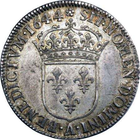 France Louis XIV Quart d'écu à la mèche courte 1644 Paris – Image 2
