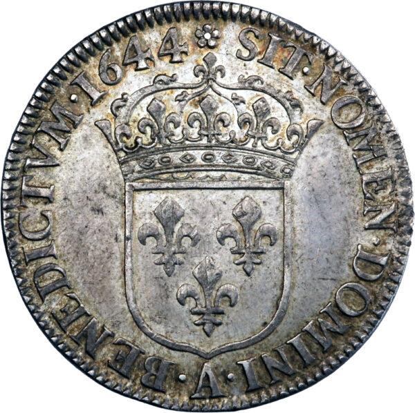 France Louis XIV Quart d'écu à la mèche courte 1644 Paris – Image 2