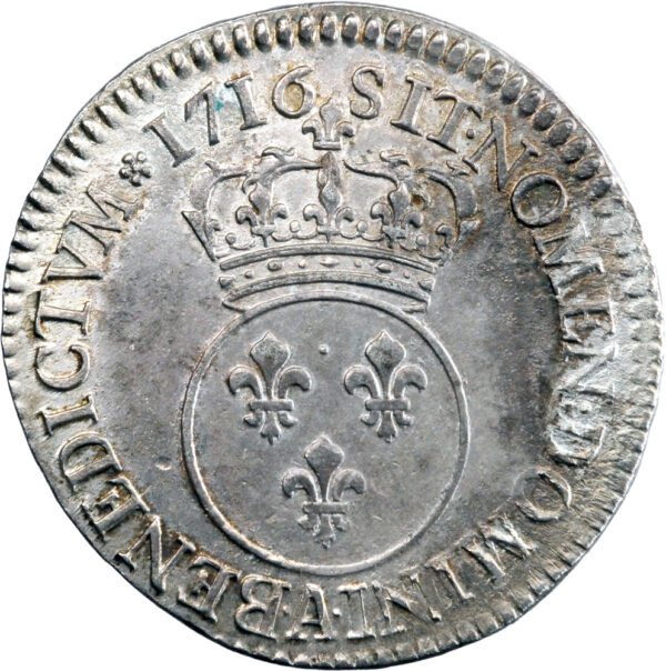 France Louis XV Demi-écu Vertugadin 1716 Paris – Image 2