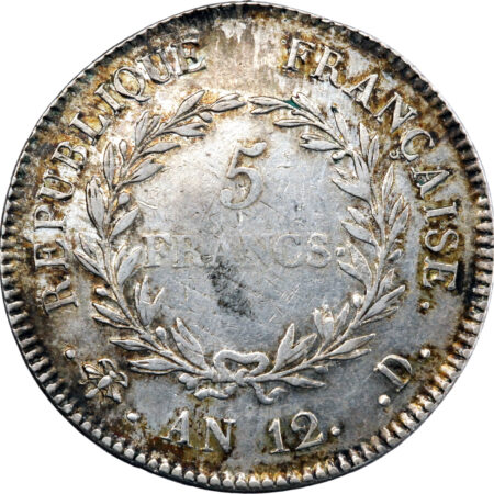 France Napoléon Bonaparte Premier Consul 5 Francs An 12 Lyon – Image 2