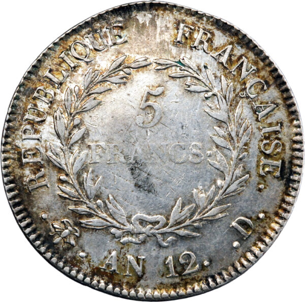 France Napoléon Bonaparte Premier Consul 5 Francs An 12 Lyon – Image 2
