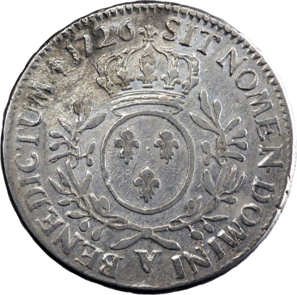 France Louis XV Écu aux branches d'olivier 1726 Troyes – Image 2