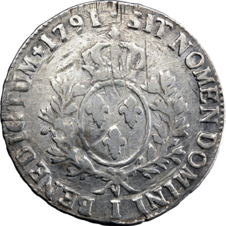 France Louis XVI Écu aux branches d'olivier 1791 Limoges – Image 2